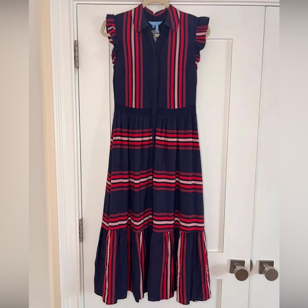 Draper James Long Maxi Dress Size 2 Blue and Red Stripe NWT